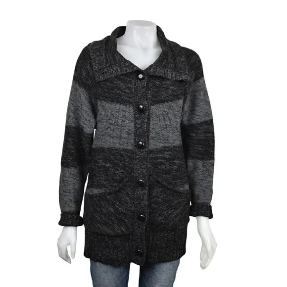 Banana Republic 100% Merino Wool Striped Cardigan  Button Front Sweater Medium - Picture 1 of 11